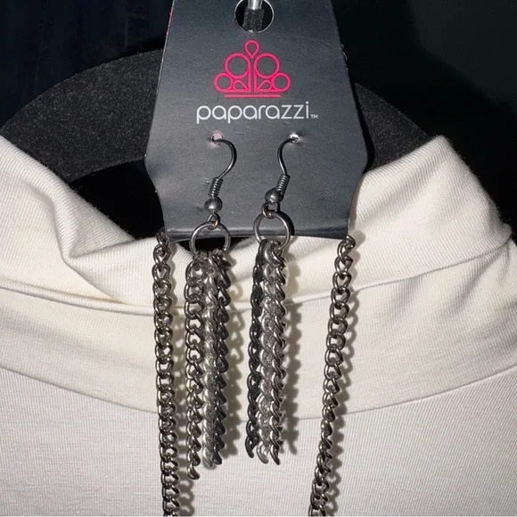 2 piece Silver, Black and Gunmetal Multi-Layered Necklace with Cascading Chains - Picture 3 of 3